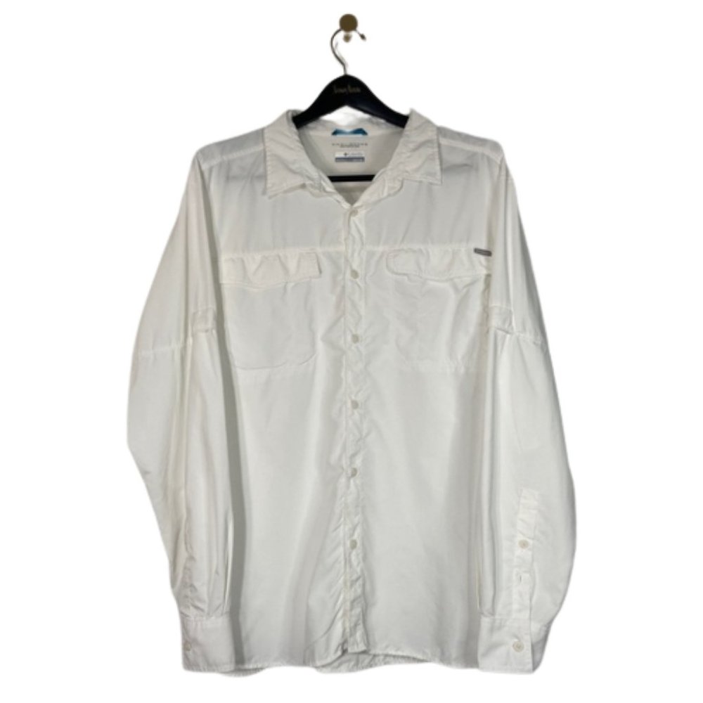 Columbia Omni Shade Long Sleeve Shirt Mens XXL White Full Length Button Up Worn